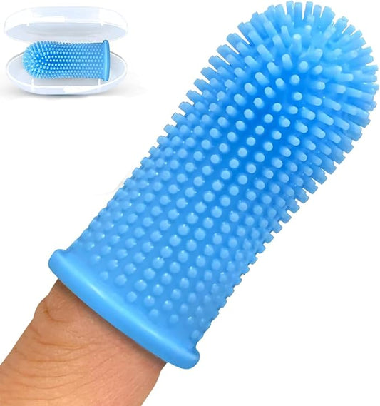 Joseph's Workshop Dog & Cat Toothbrush, 360º Dog Tooth Brush with Case, Cat Toothbrush, Dog Teeth Cleaning, Dog Finger Toothbrush, Dog Tooth Brush for Small & Large Pets (Blue)