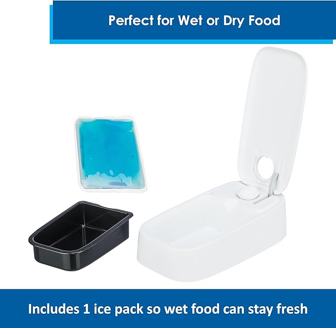 TRIXIE TX1 Automatic Food Dispenser, Single Serving, 48-Hour Timer, Battery Operated,White