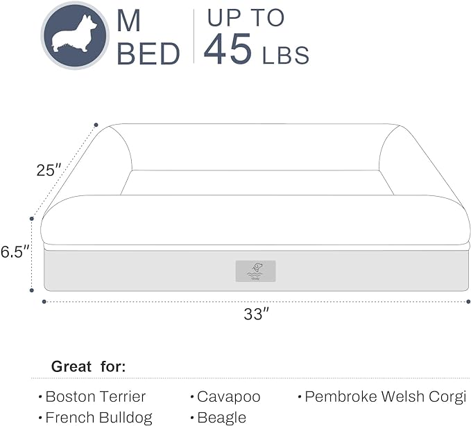 Medium Dog Bed, Orthopedic Gel Memory Foam Dog Bed, Washable Dog Bed with Removable Cover, Waterproof Non-Slip Bottom Big Dog Couch Bed