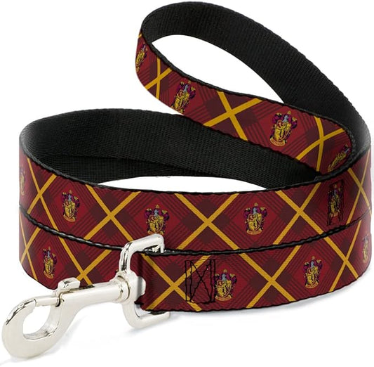 Dog Leash Harry Potter Gryffindor Crest Plaid Reds Gold 4 Feet Long 1.0 Inch Wide