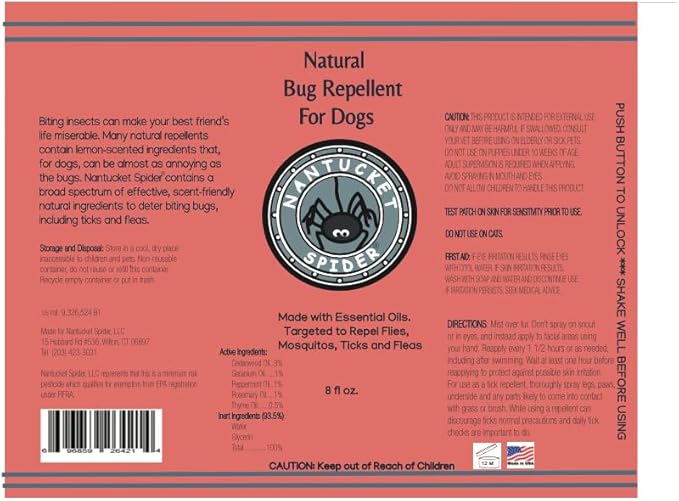 Nantucket Spider 2 Pack | 8 oz Bug Repellent for Dogs | Extra Strength Tick Repellent Spray and Natural Insect Repellent for Dogs| DEET Free with Organic Essential Oils | Repels Ticks and Mosquitoes