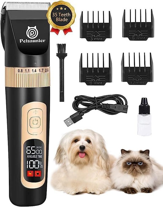 Dog Cat Clippers for Matted Hair - 4-Speed & LCD Dog Clippers for Grooming, Rechargeable for Large&Small Dogs and Cats with Thick Coats - Low Noise & Low Vibration, Paw Trimmer(C95 Pro)