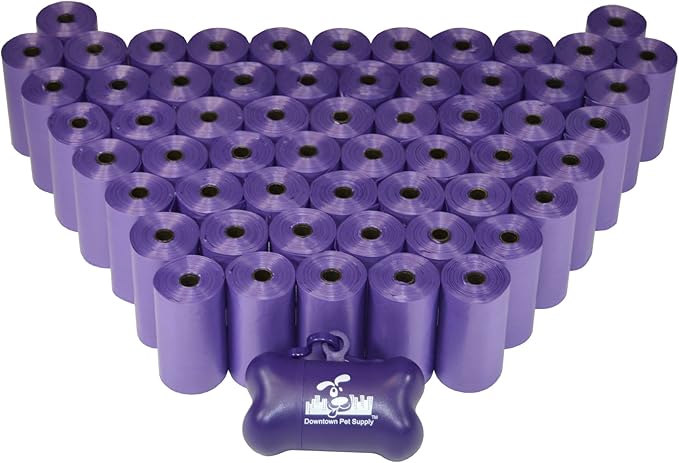 Downtown Pet Supply 960 Count Dog Poop Bags Refills with Leash Clip and Bone Bag Dispenser, Purple - Dog Waste Bags Unscented and Leak-Proof with Dog Poop Bag Dispenser - 12.5 x 8.5"
