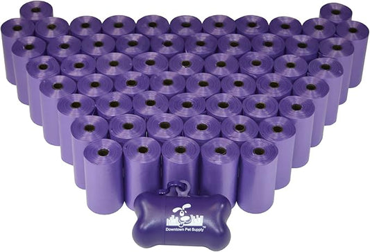 Downtown Pet Supply 960 Count Dog Poop Bags Refills with Leash Clip and Bone Bag Dispenser, Purple - Dog Waste Bags Unscented and Leak-Proof with Dog Poop Bag Dispenser - 12.5 x 8.5"