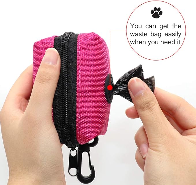SLSON Pet Waste Bag Dispenser Zippered Pouch,Portable Dog Poop Bag Holder Leash Attachment Lightweight Fabric Bags (Pink)