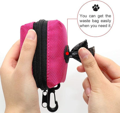 SLSON Pet Waste Bag Dispenser Zippered Pouch,Portable Dog Poop Bag Holder Leash Attachment Lightweight Fabric Bags (Pink)