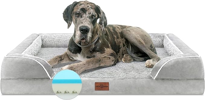 XXL Dog Bed for Extra Large Dogs, Cooling Dog Bed, Orthopedic Memory Foam Dog Bed for Giant Dogs, Waterproof Dog Bed with Bolster & Removable Cover(XX-large,Light Grey)