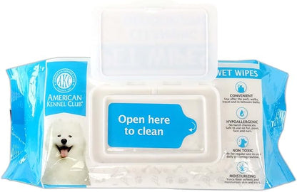 American Kennel Club AKC Dog Wipes for Cleansing & Deodorizing great for Face, Ears, Paws, Body, & Butt - Lavender Scented - 100pk