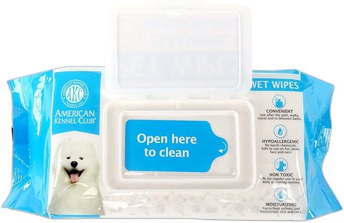 American Kennel Club AKC Dog Wipes for Cleansing & Deodorizing great for Face, Ears, Paws, Body, & Butt - Fresh Scented - 100pk