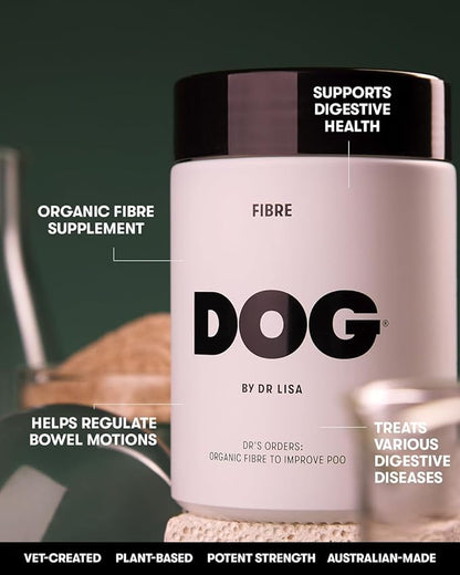 DOG by Dr Lisa - Fibre - Daily Fiber Supplement for Dogs - Supports Bowel Health and Stools - Made with Prebiotics, Postbiotics & Paraprobiotics - Vet-Created - Size 100g / 3.53oz