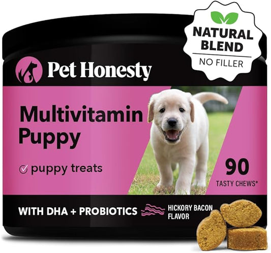 Pet Honesty Multivitamin Puppy Treats - Essential Dog Supplements & Vitamins for Learning and Cognitive Development- Probiotics, Omega Fish Oil for Health & Heart, Immune Health - Dog Health Supplies