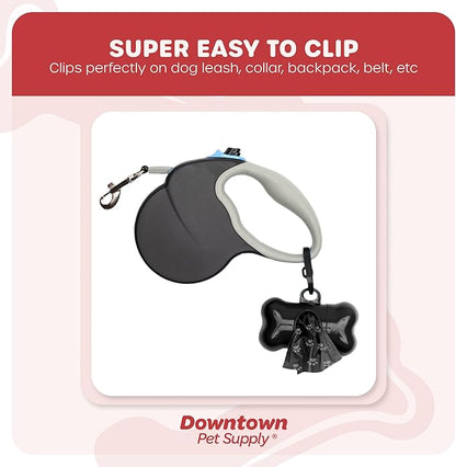 Downtown Pet Supply 180 Count Dog Poop Bags Refills with Leash Clip and Bone Bag Dispenser, Black with Paw Prints - Dog Waste Bags Unscented and Leak-Proof with Dog Poop Bag Dispenser - 12.5 x 8.5"