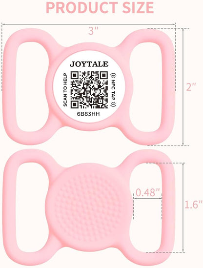 Joytale [ NO APP Required ] Silent Silicone QR Code Dog Tag, Slide On Dog Tags for 1.2-1.6Inch Wide Collars or Vest, NFC Pet Online Profile, Scan QR to Send Location Alert Email, Pink, L