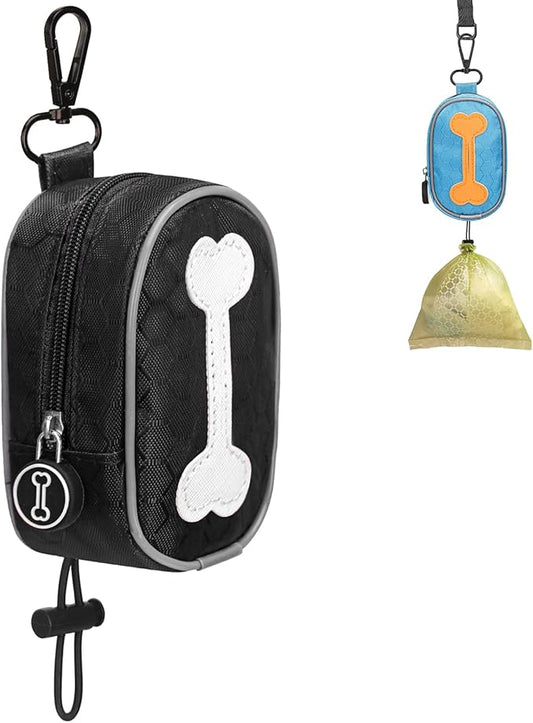Hands Free Dog Poop Bag Holder for Leash with Big Opening, Dog Poop Bag Holder, Zippered Pouch with Carabiner Hook Waterproof Dog Poop Bag Holder(1 Doggy Bag) (Black)