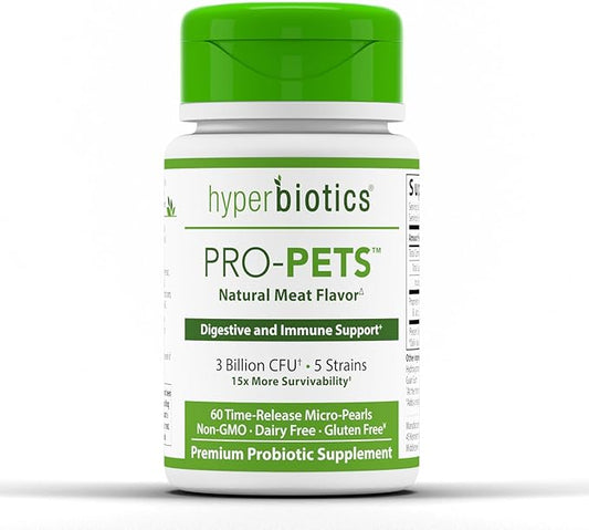 Hyperbiotics Pro Pets Probiotics | Probiotics for Dogs & Cats | Small Micro Sized Chewable Pearl Shaped Tablets | Time Released Delivery | 60 Count