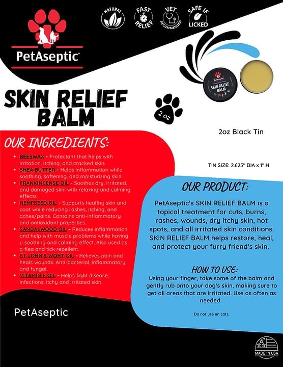 Skin Relief Balm Topical Skin Treatment for Dogs | Helps with Cuts, Burns, Rashes, Wounds, Dry Itchy Skin, Hot Spots, & Irritated Skin | Helps Restore, Heal, & Protect Skin | 2oz Tin