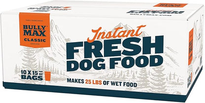 Bully Max Instant Fresh Wet Dog Food - Nutrient-Rich Dehydrated Raw Dog Food with Natural Chicken Recipe - 10 Bags of 15 oz Pouches, Wet Dog Food Alternative - Makes 25 lbs. of Wet Food