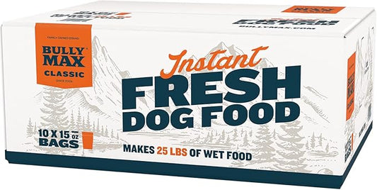 Bully Max Instant Fresh Wet Dog Food - Nutrient-Rich Dehydrated Raw Dog Food with Natural Chicken Recipe - 10 Bags of 15 oz Pouches, Wet Dog Food Alternative - Makes 25 lbs. of Wet Food