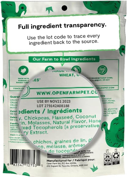 Open Farm Dehydrated Grain-Free Dog Treats, Gently Cooked Recipe with Natural Simple Ingredients and No Artificial Flavors or Preservatives (1 Pack Turkey Jerky)