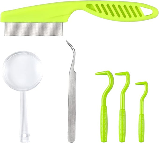 6pcs Tick Removal Tool, Tick Remover for Dogs Cats and Humans Convenient Tick Remover Plastic with Tweezers Comb and Magnifying Glass
