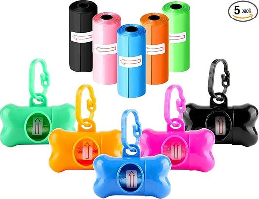5 Pack Bone Shaped Poop Bag Dispenser Pet Waste Disposal Bag Dispenser (Random Color)
