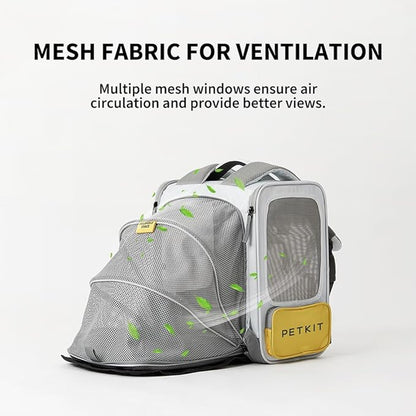 PETKIT Soft-Sided Cat Backpack Carrier for Large Cats Small Dogs, Expandable and Ventilated Cat Puppy Bag Airline Approved for Summer Traveling