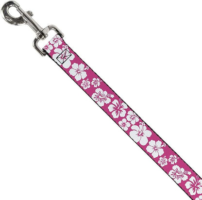 Buckle-Down Dog Leash Hibiscus Neon Pink White 6 Feet Long 1.5 Inch Wide