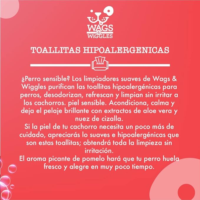 Wags & Wiggles Purify Hypoallergenic Wipes for Dogs Gently Clean & Condition Your Dog's Coat without A Bath Zesty Grapefruit Scent Your Dog Will Love, (Pack of 1, 100 Count Total)