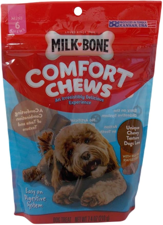 Milk-Bone Comfort Chews Dog Treats | Mini Sized for Small Pups - Beef (6-Count) | 2-Pack - Plus Rope Toy and Fun Animal Facts Booklet Bundle