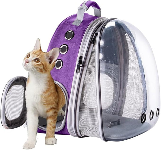 Expandable Cat Backpack Carrier, Fit up to 20 lbs, Space Capsule Astronaut Bubble Window Pet Backpack for Large Cat and Small Puppy (Purple, Front Extension)