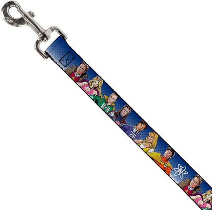 Buckle-Down Pet Leash - The Big Bang Theory Superhero Characters Group Blue Dot Fade - 4 Feet Long - 1.5" Wide