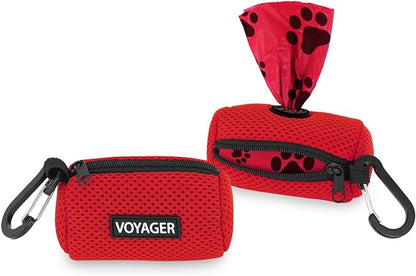 Best Pet Supplies 2-Pack Dog Poop Bag Holder Leash Attachment, Color, Reusable Mesh Dispenser Pouch for Travel, Walking, Park, and Outdoor Use, Soft and Durable with Clip-On - Mesh Red