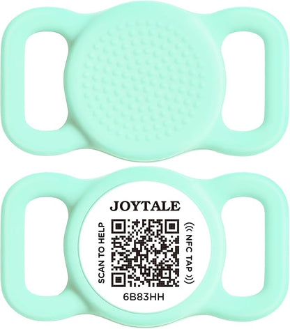 Joytale [ NO APP Required ] Silent Silicone QR Code Dog Tag, Slide On Dog Tags for 3/8-5/8 Inch Wide Collars or Vest, NFC Pet Online Profile, Scan QR to Send Location Alert Email, Teal, S