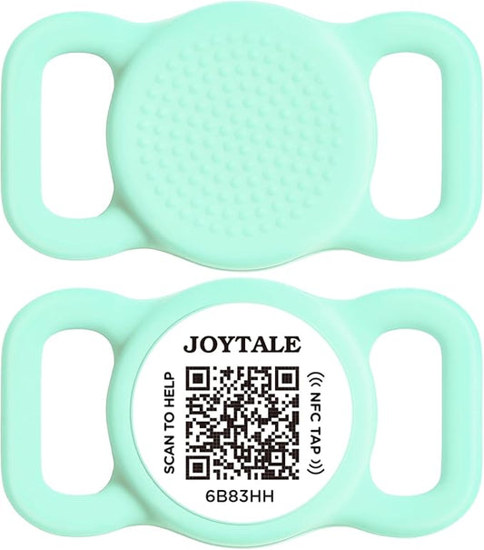 Joytale [ NO APP Required ] Silent Silicone QR Code Dog Tag, Slide On Dog Tags for 3/8-5/8 Inch Wide Collars or Vest, NFC Pet Online Profile, Scan QR to Send Location Alert Email, Teal, S