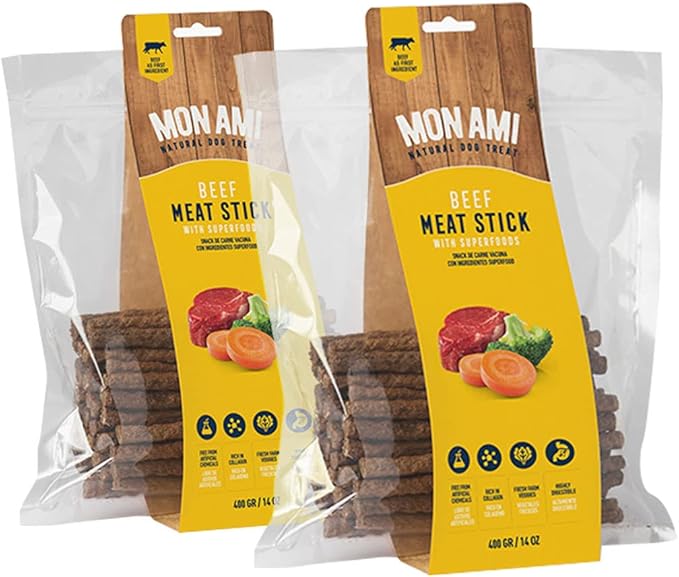 Mon Ami Beef Meat Sticks for Dogs with Farm Fresh Vegetables (28 Oz) – Human Grade Dog Treats with Superfoods - Training Treats for Dogs - Healthy Dog Treats for Small, Medium and Large Dogs