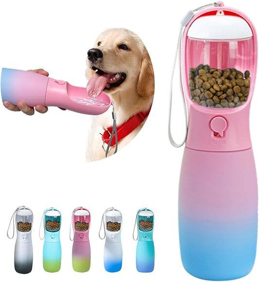 Dog Water Bottle, 19Oz Large Capacity Portable Dog Water Bowl, Food Grade Drinking Feeder & Dish Bowl, Unique Puppy Essentials for Outdoor Walking Traveling, Dog Gifts (Pink&Blue)
