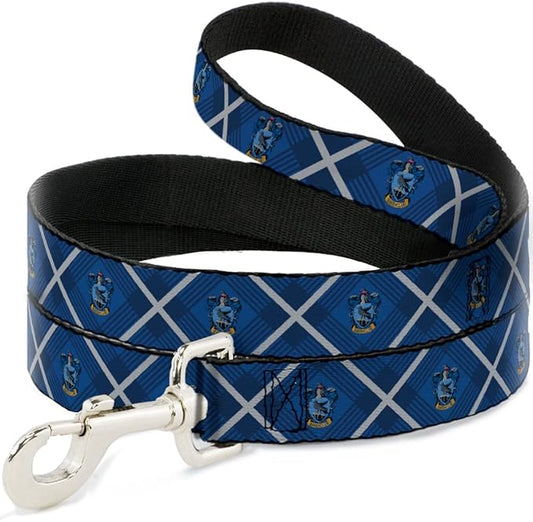 Dog Leash Harry Potter Ravenclaw Crest Plaid Blues Gray 4 Feet Long 0.5 Inch Wide