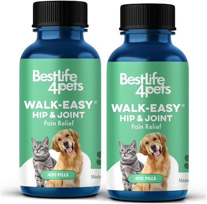 BestLife4Pets Walk-Easy Hip and Joint Supplement for Dogs & Cats - Arthritis Pain Relief and Anti-inflammatory Support Pills for Dogs & Cats Joint Pain Relief - Easy to Use Natural Pills