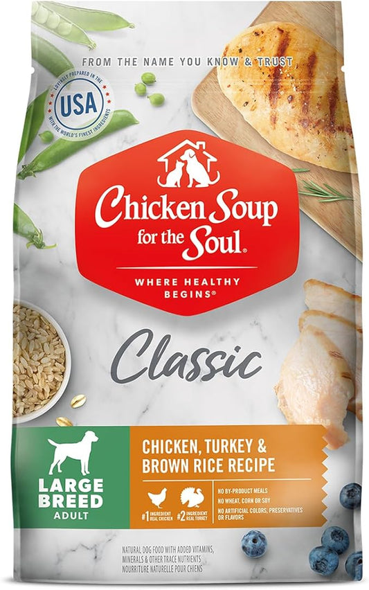 Chicken Soup for the Soul Pet Food Classic Dry Large Breed Adult Dog Food, Chicken, Turkey & Brown Rice Recipe, 40 Pound Bag | Soy Free, Corn Free, Wheat Free, Dry Dog Food Made with Real Ingredients