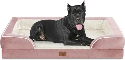 XXL Orthopedic Dog Bed, Waterproof Orthopedic Foam Extra Large Dog Beds, Washable Dog Sofa Bed with Removable Cover & Non-Slip Bottom(XX-large,Pink)