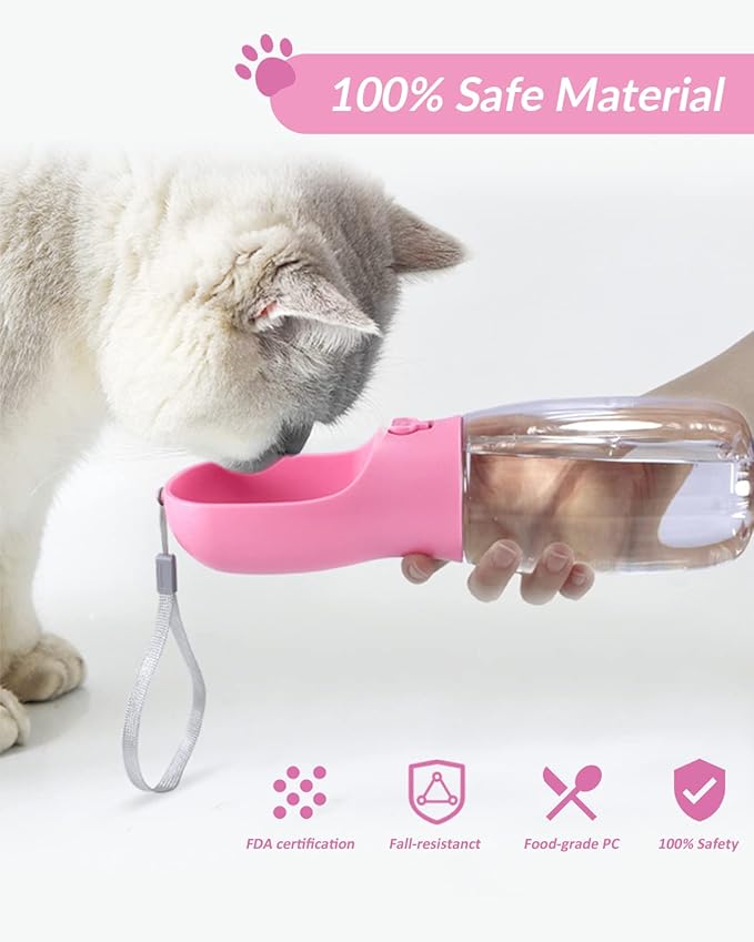 Dog Water Bottle, 2 in 1, Leak Proof Portable Pet Water Bottle with Food Container, Outdoor Portable Water Dispenser for Dog, Puppy Supply for Walking, Hiking, Camping, Travel (19oz Pink)