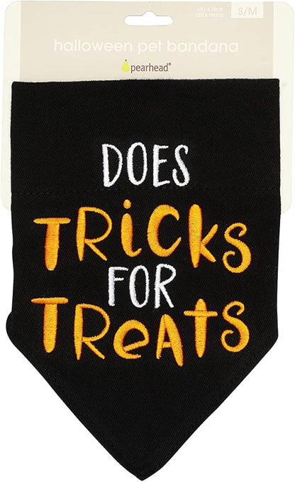 Pearhead Trick or Treat Bandana, Fall Holiday Dog Apparel, Halloween Dog Costume, Dog Slip On Collar Accessories, Small/Medium, S/M