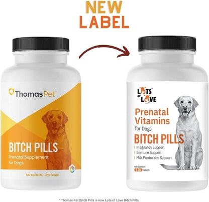 Bitch Pills | Dog Prenatal Vitamins | Prenatal Vitamins for Dogs | Prenatal for Dogs | Thomas Pet Earlier | 120 Tablets