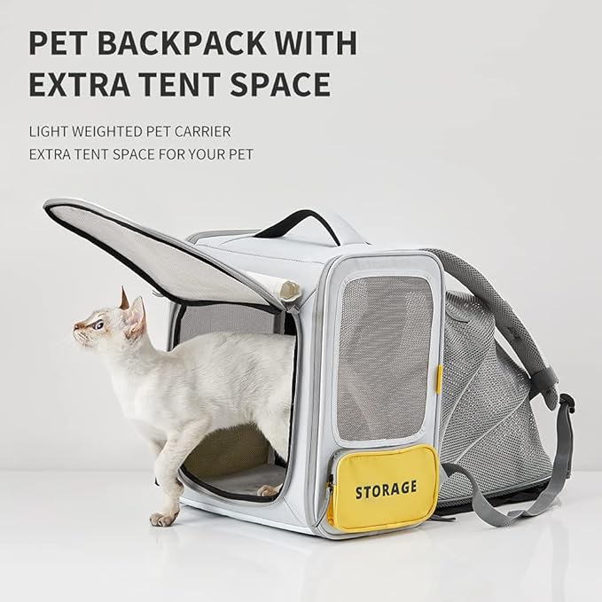PETKIT Soft-Sided Cat Backpack Carrier for Large Cats Small Dogs, Expandable and Ventilated Cat Puppy Bag Airline Approved for Summer Traveling