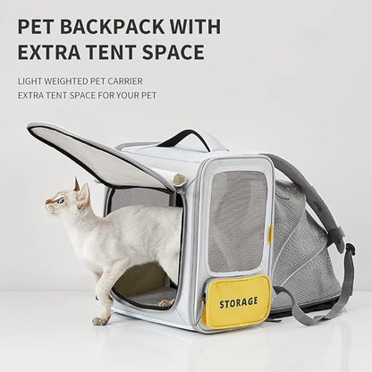 PETKIT Soft-Sided Cat Backpack Carrier for Large Cats Small Dogs, Expandable and Ventilated Cat Puppy Bag Airline Approved for Summer Traveling