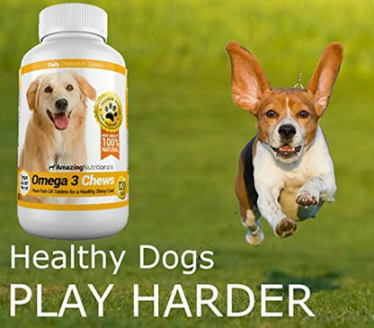 Amazing Omega 3 Fish Oil for Dogs - Omega 3 for Dogs Shedding and Itchy Skin Relief for Dog Dry Skin and Hot Spots, EPA and DHA Fatty Acids, Dog Skin and Coat Supplement - 120 Bacon Flavor Chews