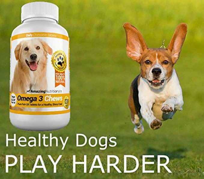 Amazing Omega 3 Fish Oil for Dogs - Omega 3 for Dogs Shedding and Itchy Skin Relief for Dog Dry Skin and Hot Spots, EPA and DHA Fatty Acids, Dog Skin and Coat Supplement - 120 Salmon Flavor Chews