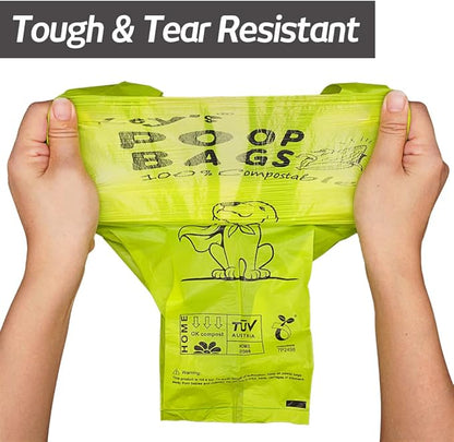 Ley's Compostable Dog Poop Bags, Plant-Based Biodegradable Doggie Waste Bags with Easy Tie Handles, Unscented, Vegetable-Based, Dog Bags Refill Rolls with Dispenser and Leash Clip