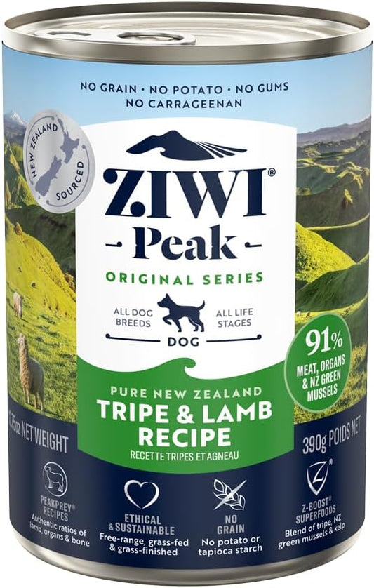 ZIWI Peak Canned Wet Dog Food – All Natural, High Protein, Grain Free, Limited Ingredient, with Superfoods (Tripe & Lamb, Case of 12, 13.75oz Cans)