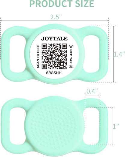 Joytale [ NO APP Required ] Silent Silicone QR Code Dog Tag, Slide On Dog Tags for 1 Inch Wide Collars or Vest, NFC Pet Online Profile, Scan QR to Send Location Alert Email, Teal, M